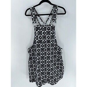 Women's Forever 21 Black And White Smiley Face Flower Overall Dress Size 0X